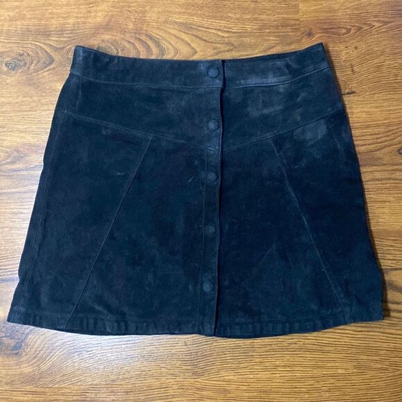 🌷 Twik Simons 🌷 Black Suede Leather Snap Button Short Skirt - Picture 2 of 7